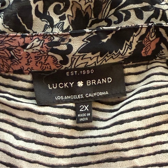 Lucky Brand Plus Sheer Mixed Print Bell Sleeve Peplum Peasant Top 2X Cottage - Picture 13 of 16